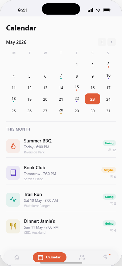 Calendar screen